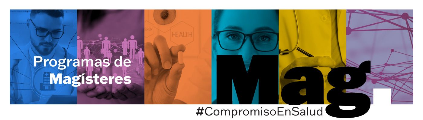 Gráfico sobre programas de magíster en salud con diversas imágenes relacionadas.
